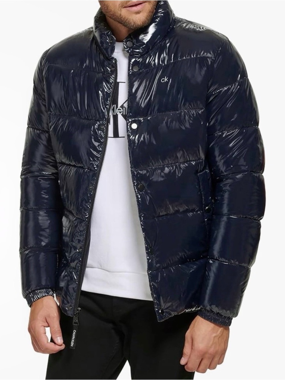 New Mens Calvin Klein Navy Quilted Water Resistant Puffer Jacket Sz L MSRP $225